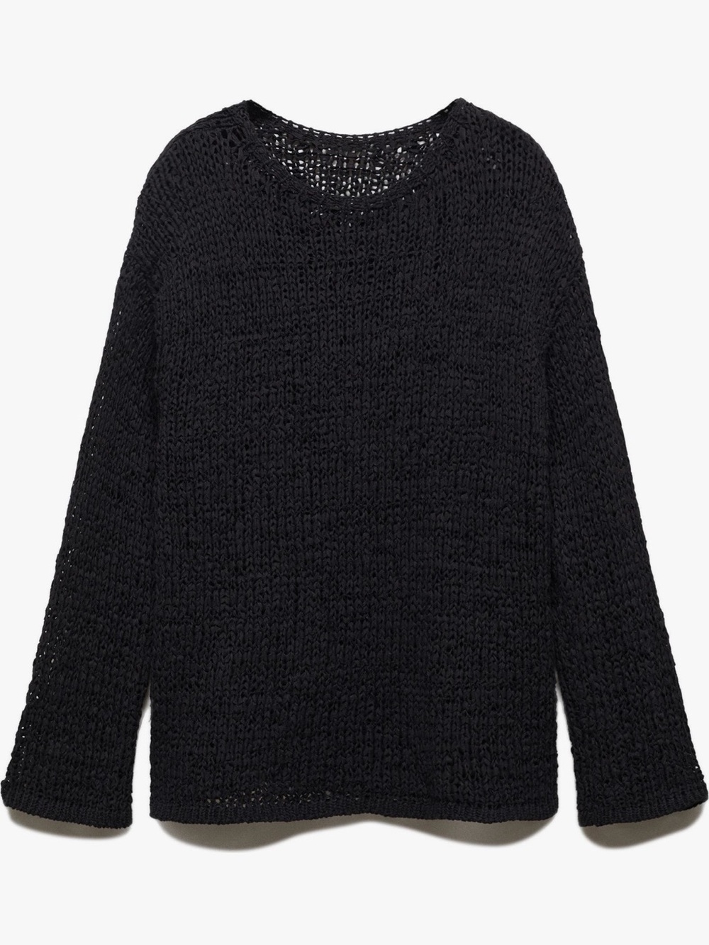 Mango Black Oversized Open-Knit Crewneck Sweater - Women